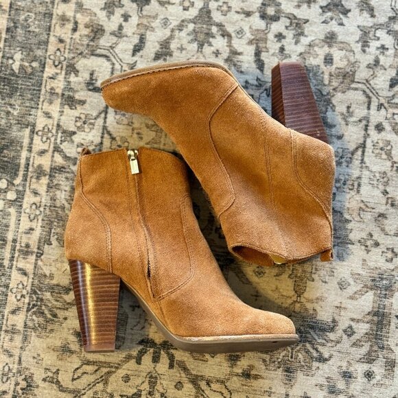 Joie Dalton Boot Women's Size 7 Cognac Brown Side Zipper Suede Ankle Bootie - Picture 5 of 9
